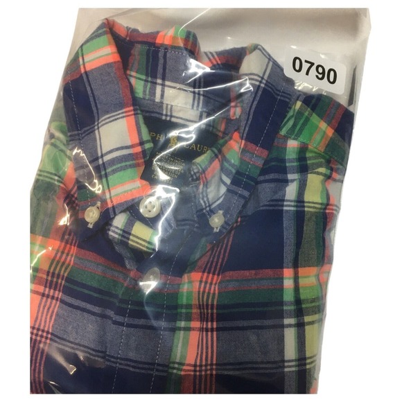 Ralph Lauren Shirt Boys L Plaid Button Up Short Sleeve Preppy Collar Blue - Picture 12 of 12
